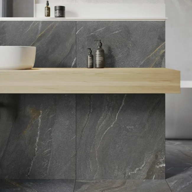 Granby Dark Grey Matt Stone Effect Wall And Floor Tiles 597x597