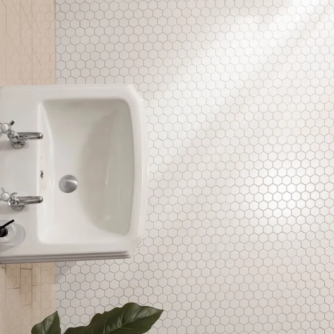 Pixel White Hexagon Matt 50x50
