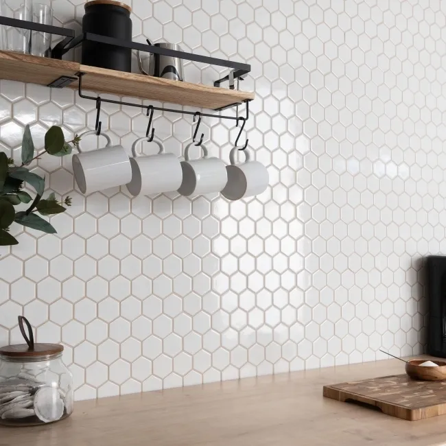 Pixel White Hexagon Gloss 50x50
