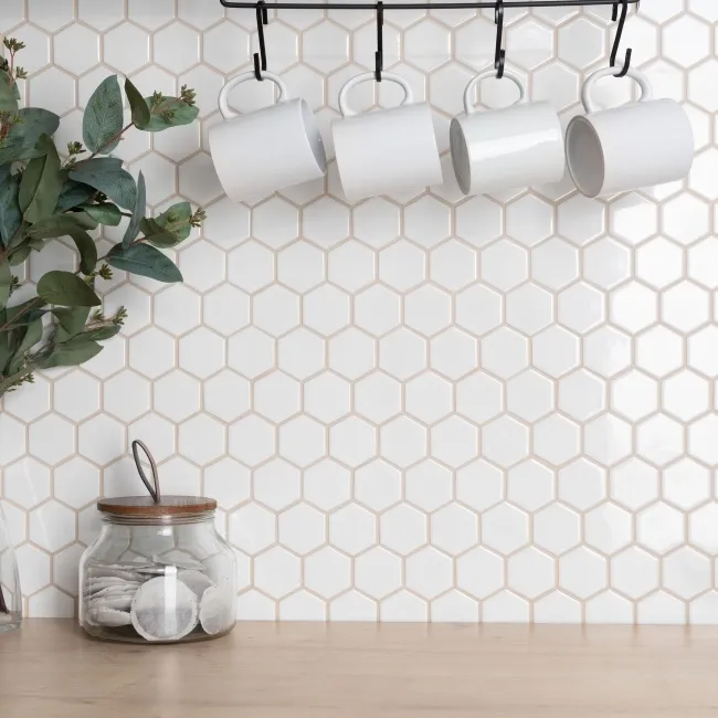 Pixel White Hexagon Gloss 50x50