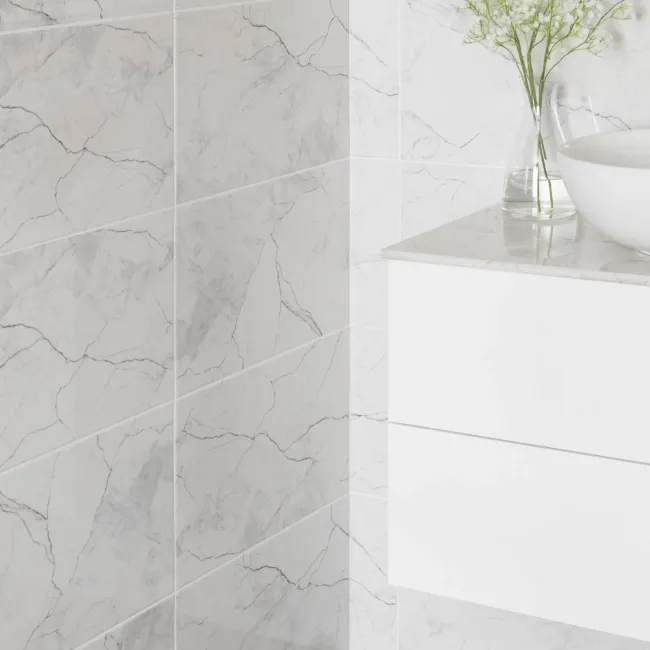 Riva White Gloss Marble Effect Wall Tile 600x300