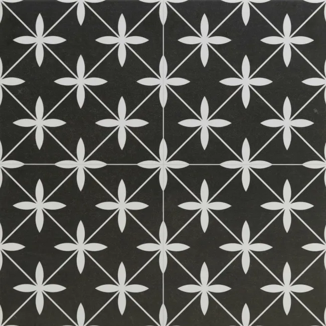 Poole Black Matt Patterned Floor Tiles 450x450