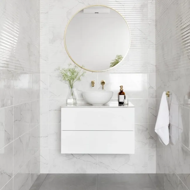 Riva White Gloss Marble Effect Wall Tile 600x300