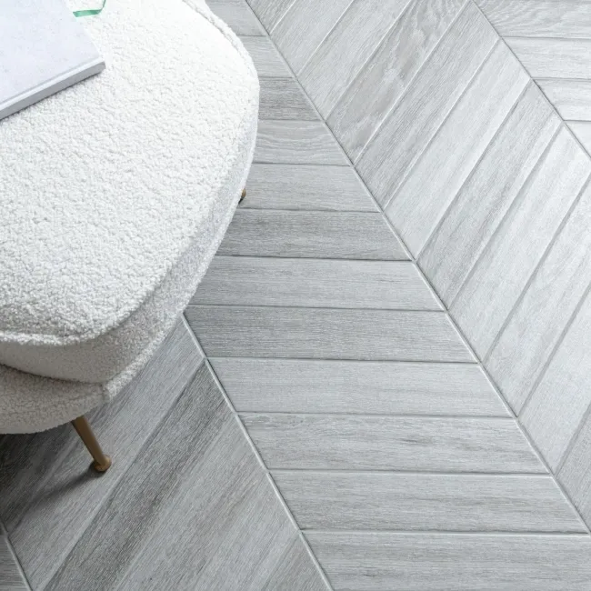 Ancona Chevron Grey Wood Effect Tile