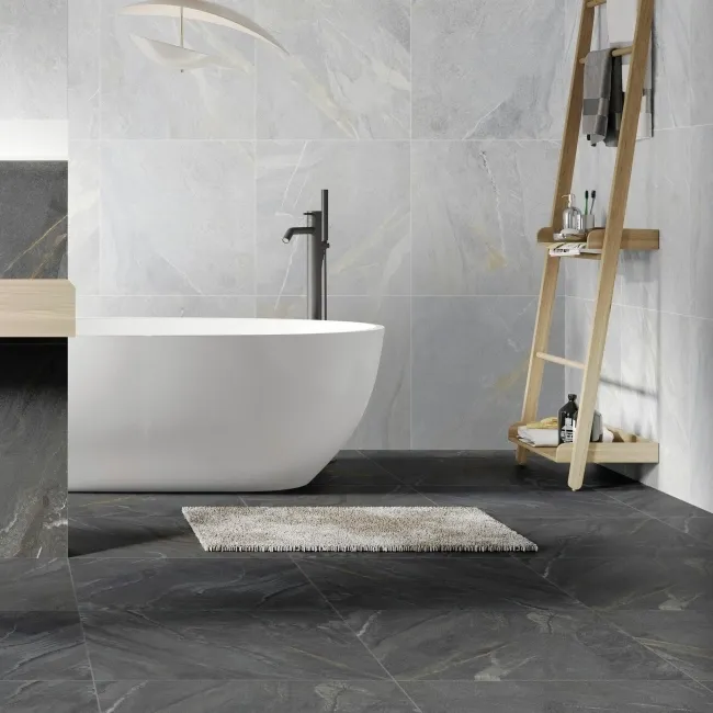 Granby Dark Grey Matt Stone Effect Wall And Floor Tiles 597x597