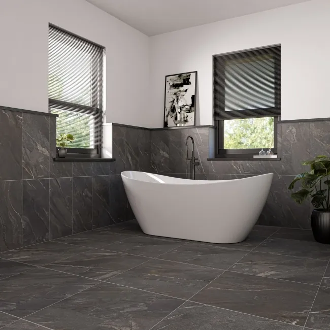 Granby Dark Grey Matt Stone Effect Wall And Floor Rectified Tiles