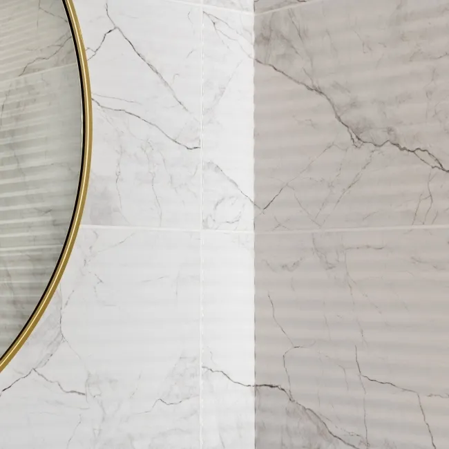 Riva White Gloss Marble Effect Decor Wall Tile 600x300
