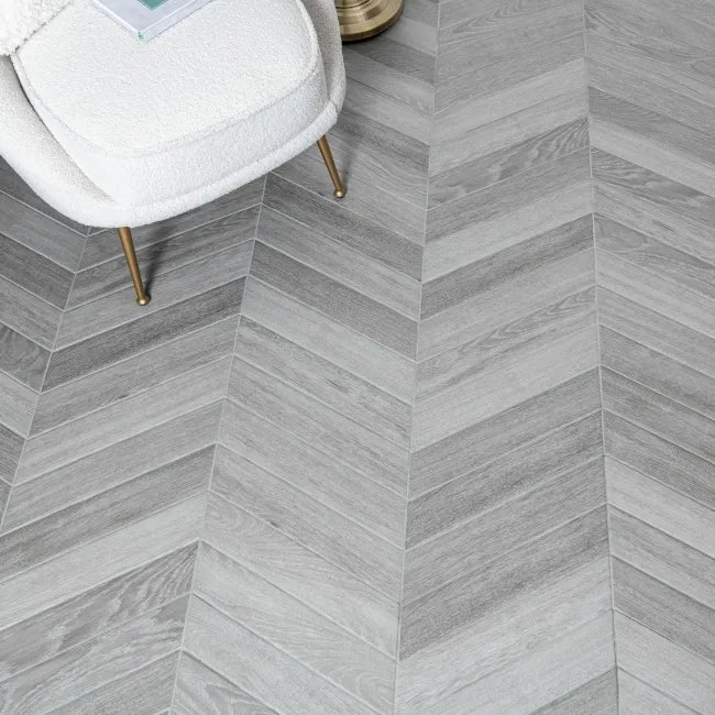 Ancona Chevron Grey Wood Effect Tile
