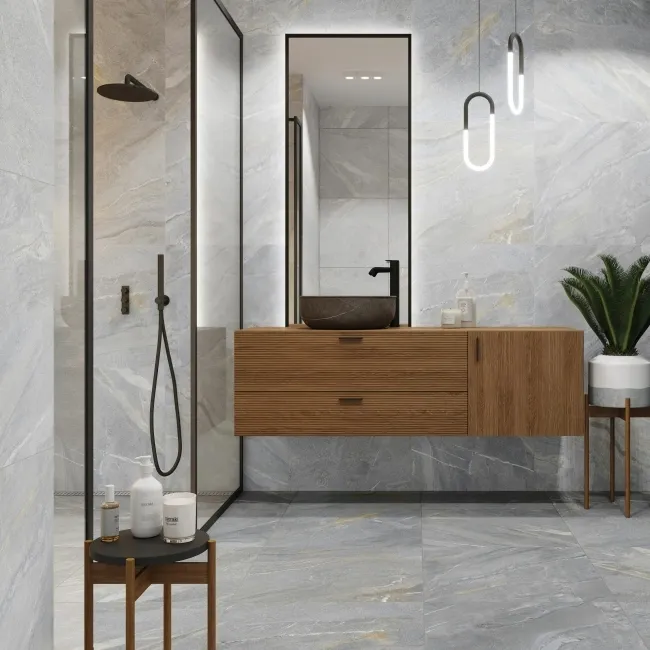 Granby Light Grey Matt Stone Effect Wall And Floor Tiles 597x597