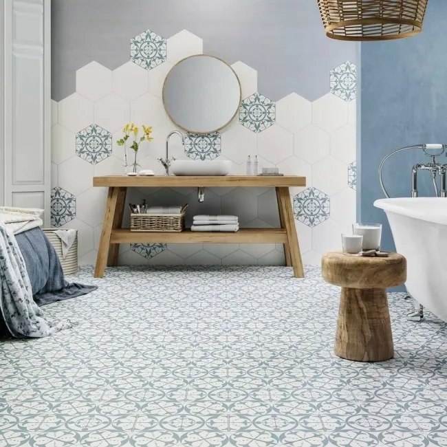 Carnaby Hexagon Decor Sky Tile