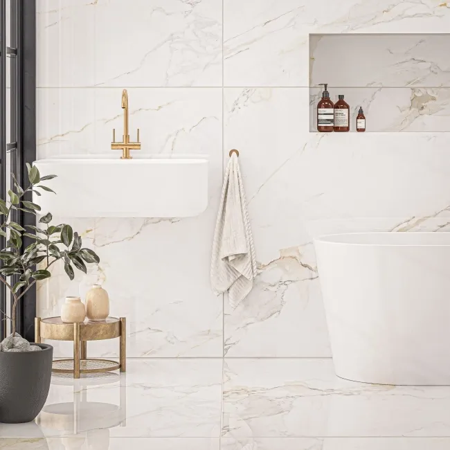 Marshall Gold Vein Polished Marble Effect Tiles 1200x1200