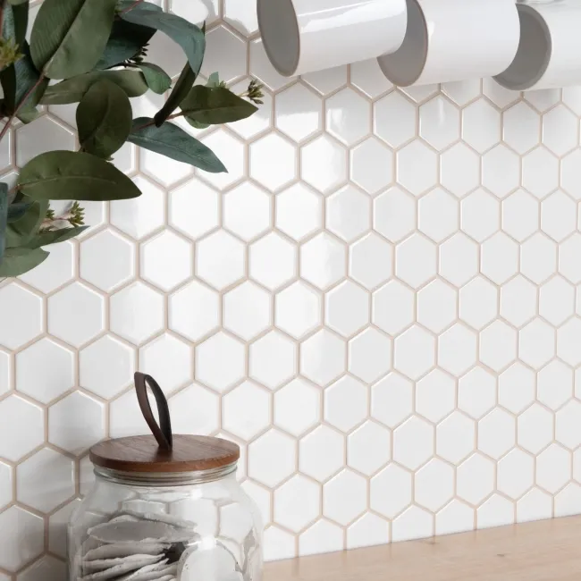 Pixel White Hexagon Gloss 50x50