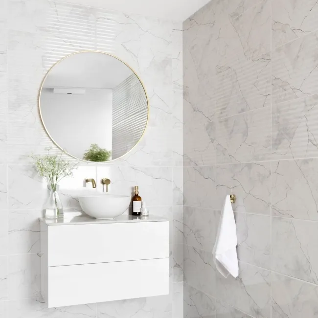 Riva White Gloss Marble Effect Decor Wall Tile 600x300