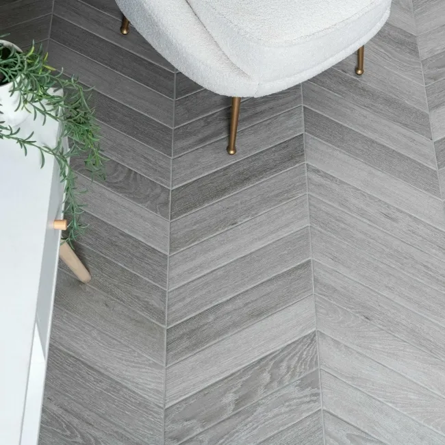 Ancona Chevron Grey Wood Effect Tile