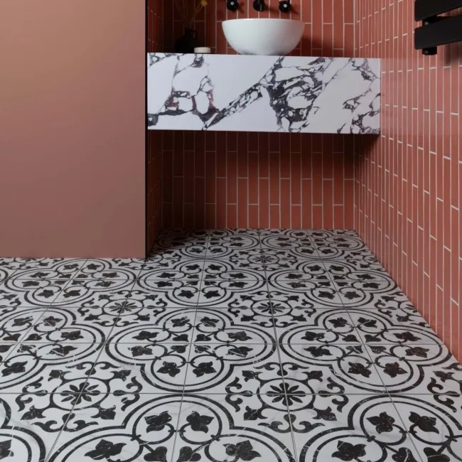 Bourton Black and White Marble Effect Pattern Wall and Floor Tiles