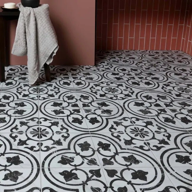 Bourton Black and White Marble Effect Pattern Wall and Floor Tiles