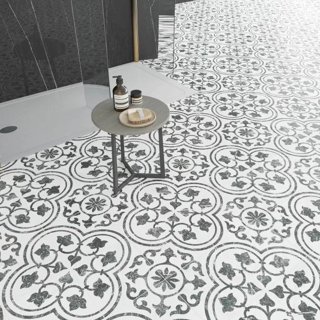 Bourton Black and White Marble Effect Pattern Wall and Floor Tiles