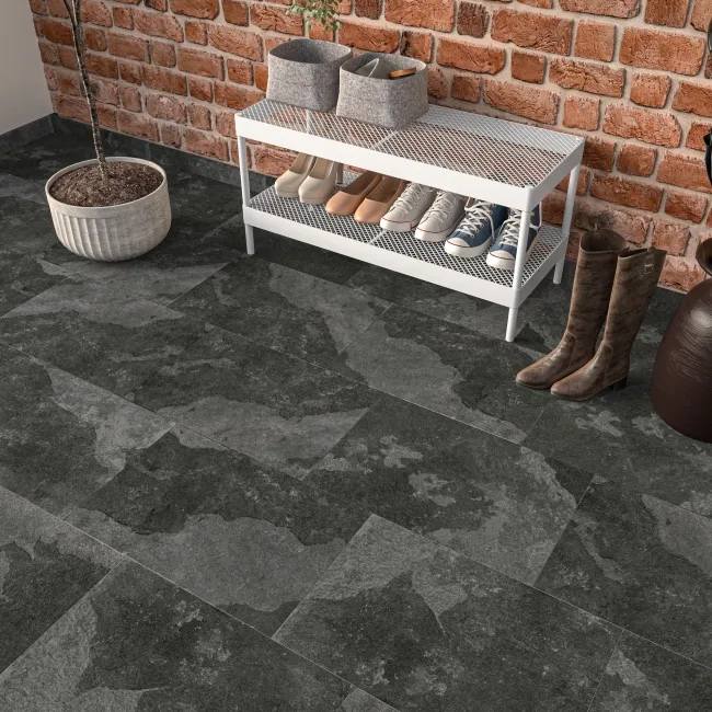 Newstone Shadow Black Matt Slate Effect Wall and Floor Tiles