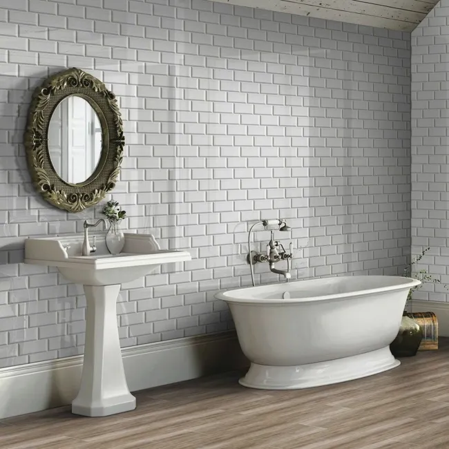 Retro Bevelled Grey Gloss Metro Tiles 200x100