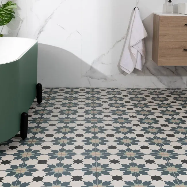 Bouquet Blue Matt Patterned Wall and Floor Tiles