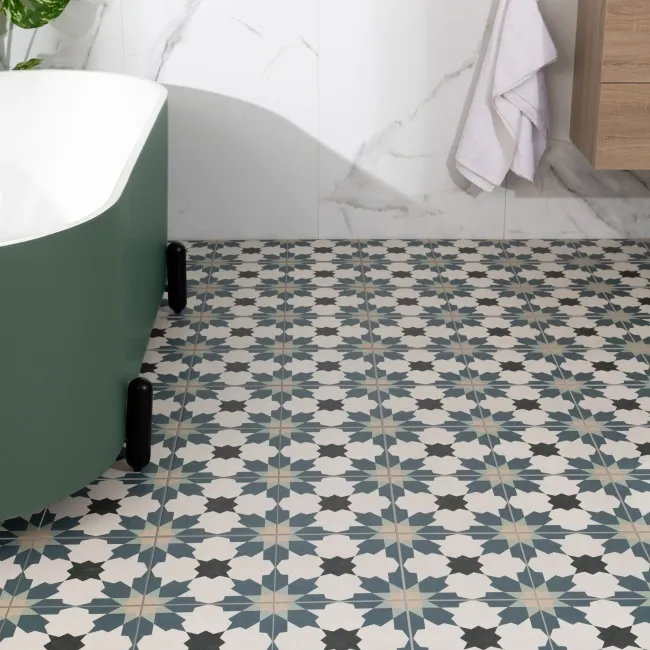 Bouquet Blue Matt Patterned Wall and Floor Tiles