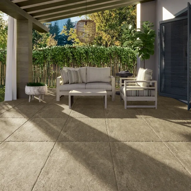 Alba Greige Stone Effect Matt Porcelain Outdoor Slab Tile
