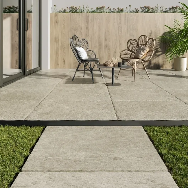 Alba Ivory Stone Effect Matt Porcelain Outdoor Slab Tile