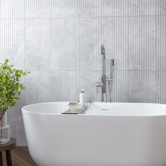 Agora Light Grey Gloss Marble Effect Decor Wall Tile 600x300