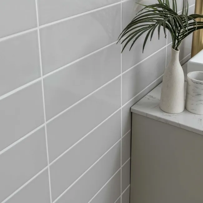 Bricks Light Grey Gloss Ceramic Metro Wall Tiles 300x100x7mm