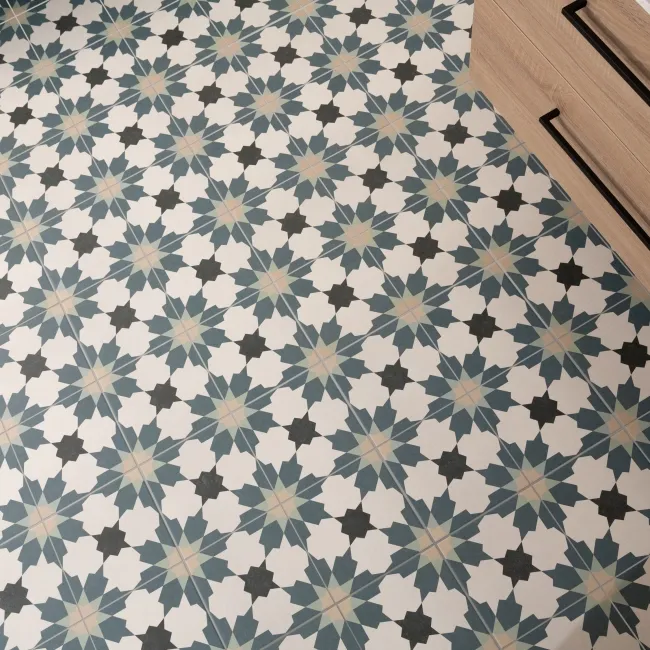 Bouquet Blue Matt Patterned Wall and Floor Tiles
