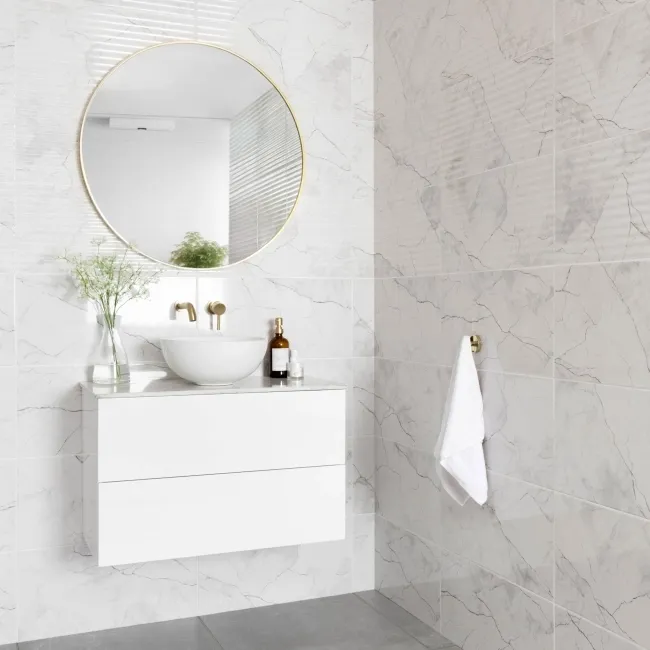 Riva White Gloss Marble Effect Wall Tile 600x300
