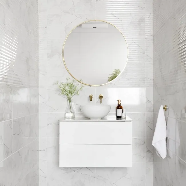 Riva White Gloss Marble Effect Decor Wall Tile 600x300