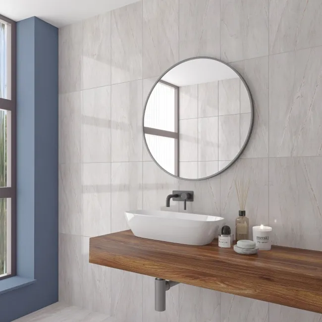 Agora Light Grey Gloss Marble Effect Wall Tile 600x300