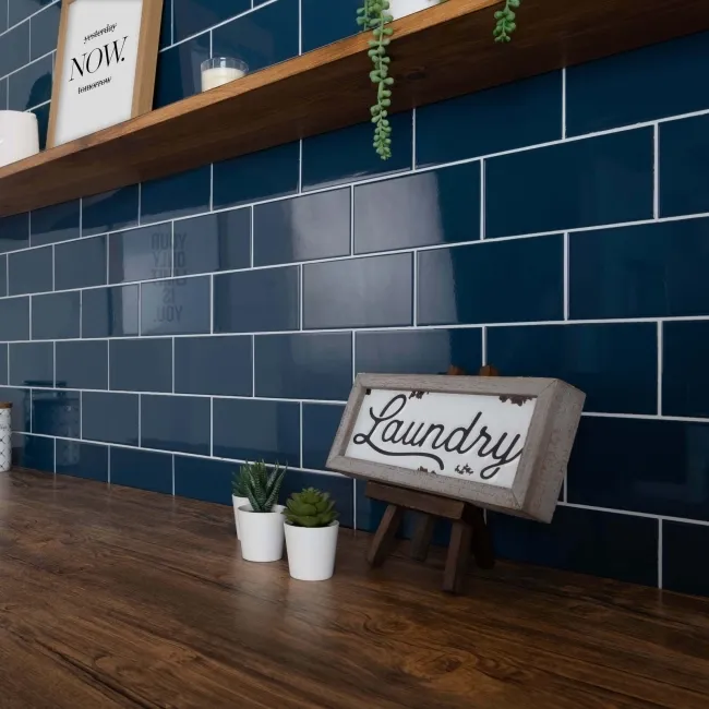 Liso Marino Blue Gloss Metro Tiles 100x200