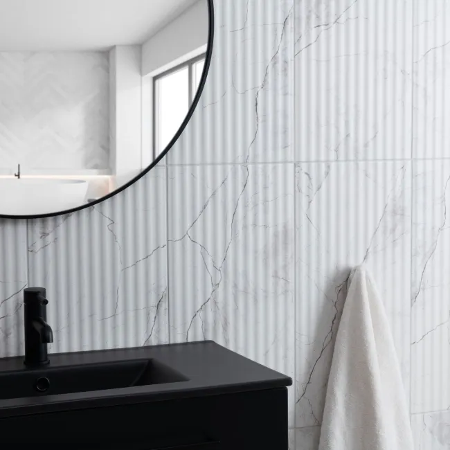 Riva White Matt Marble Effect Decor Wall Tile 600x300
