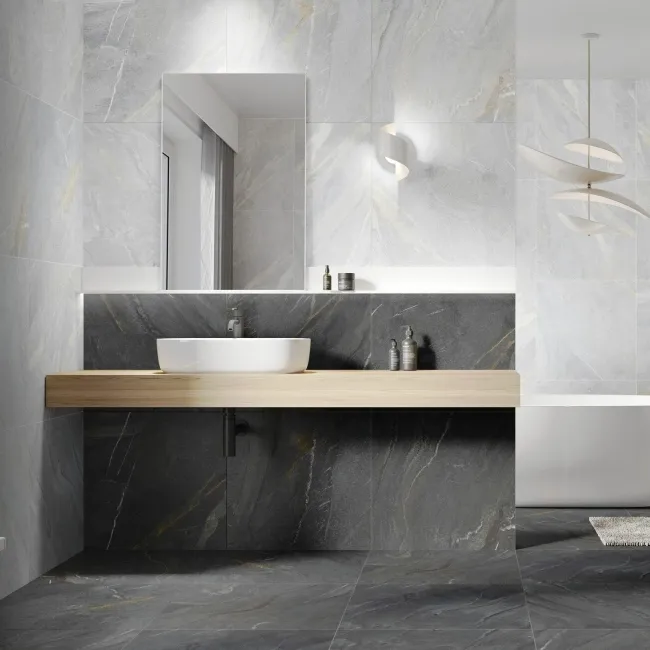 Granby Dark Grey Matt Stone Effect Wall And Floor Tiles 597x597