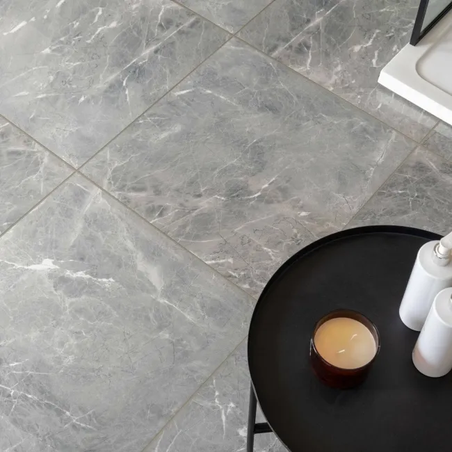 Makrana Breccia Grey Polished Marble Effect Tile 600x600